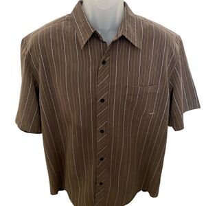 QUIKSILVER Brown Striped Short Sleeve Collared Shirt Men L Large